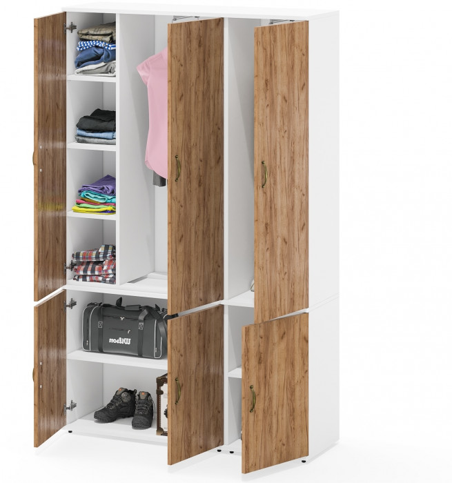 Лидер-8 Модуль Пенал МД 21Б + Шкаф МД 20Б, белый шагрень/крафт золото