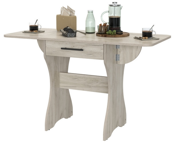 Стол обеденный раскладной с ящиком 6-02.120ТМдкс, цвет дуб крафт серый, ШхГхВ 120х57х75 см., 60х57х75 см. сложенный