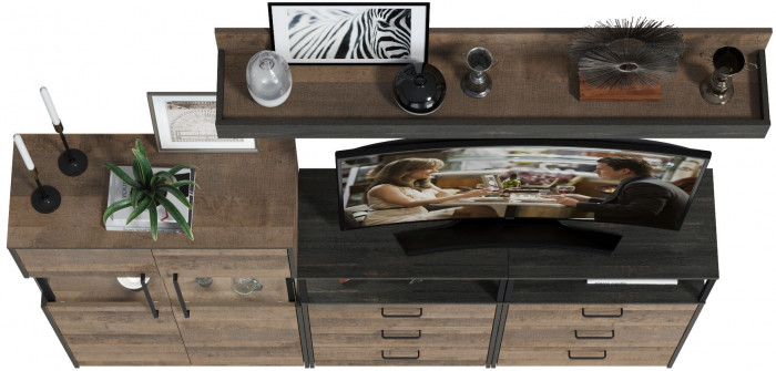 Трувор Гостиная 009, цвет дуб гранж песочный/интра, ШхГхВ 217,8х37х195 см., универсальная сборка, есть светодиодная подсветка