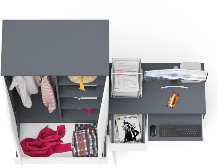 Мори Стол компьютерный МС-1 левый + Шкаф МШ900.1, цвет графит/белый, ШхГхВ 180,4х50,4х179,6 см., выдвижной ящик слева, НЕ универсальная сборка