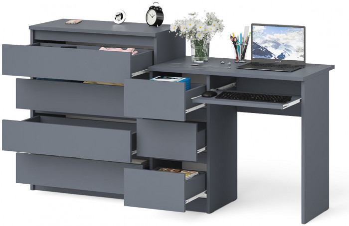 Мори компьютерный стол МС-6 левый + Комод МК800.4, графит