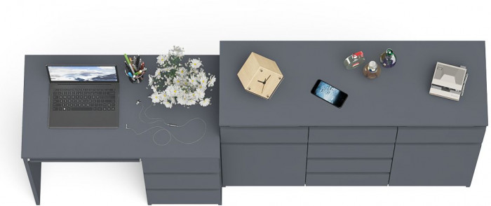 Мори компьютерный стол МС-6 правый + Комод МК1200.4, графит