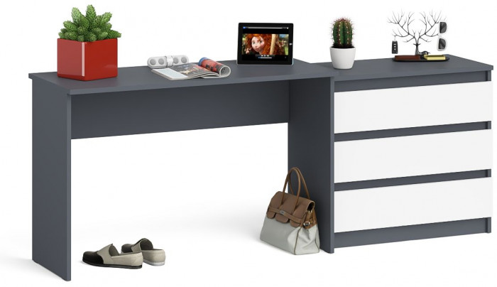 Мори письменный стол МСП1200.1 + Комод МК800.1, графит/белый