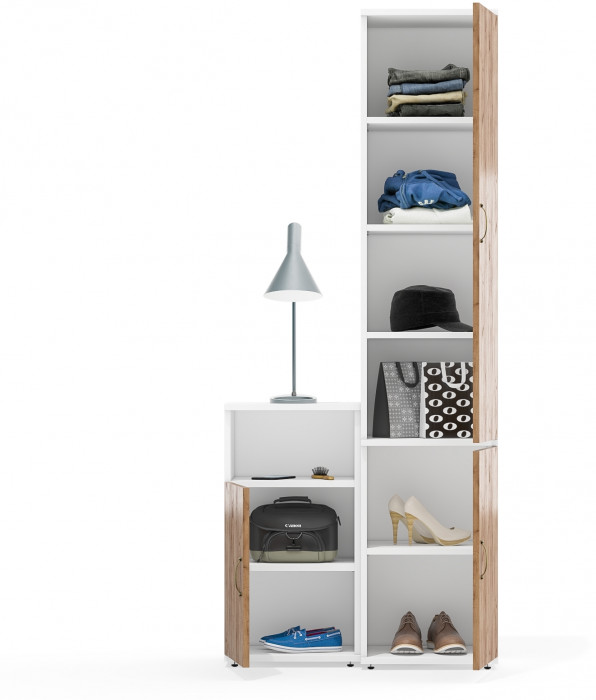 Лидер-8 Пенал МД 22Б + Тумба МД 3.19, цвет белый шагрень/крафт золото, ШхГхВ 80х37,5х190 см., универсальная сборка