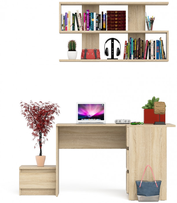Мори Стол компьютерный МС-16 правый + Тумба ТМП400.1 + Полка 1200, цвет дуб сонома, ШхГхВ 164,8х84,9х209,6 см., НЕ универсальная сборка