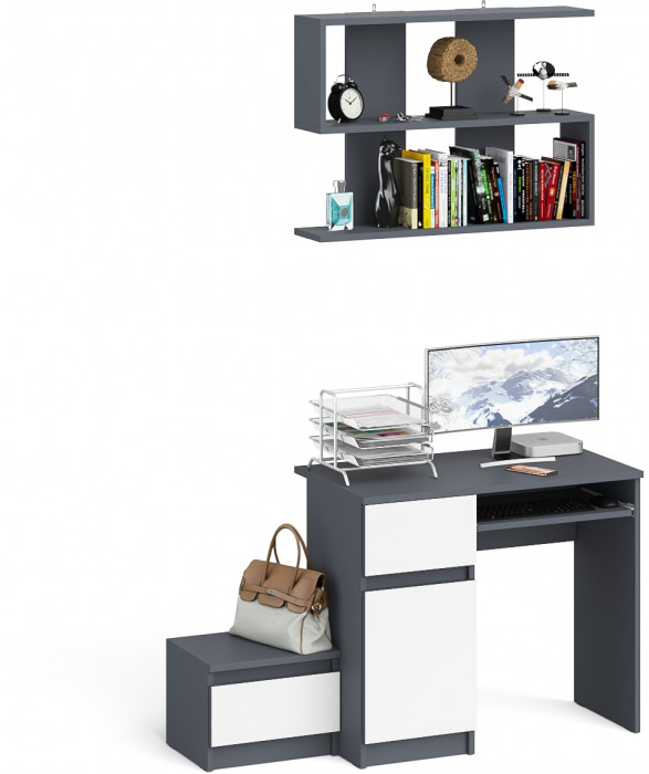 Мори компьютерный стол МС-1 левый + Тумба ТМП400.1 + Полка 900, графит/белый