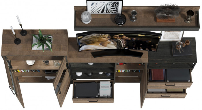 Трувор Гостиная 010, цвет дуб гранж песочный/интра, ШхГхВ 260,8х37х195 см., универсальная сборка