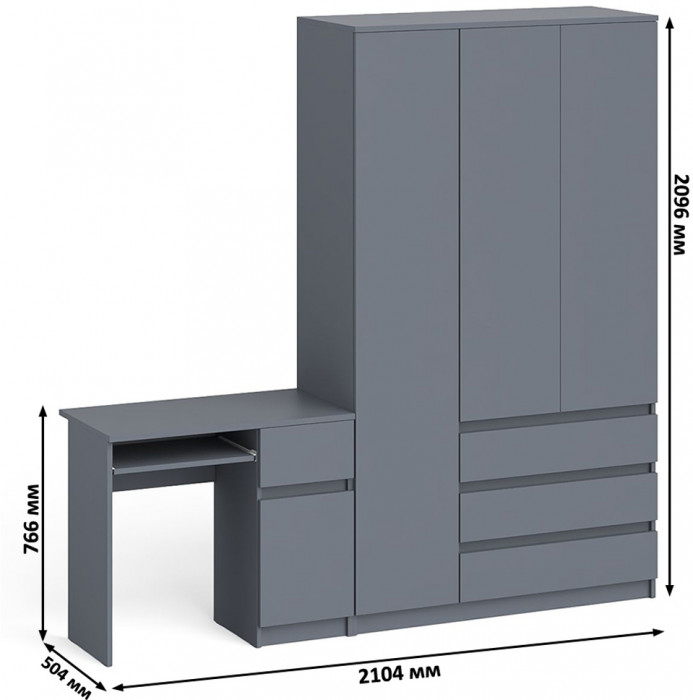 Мори компьютерный стол МС-1 правый + Шкаф МШ1200.1, графит
