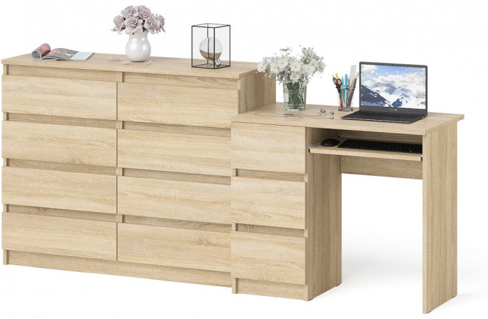 Мори компьютерный стол МС-6 левый + Комод МК1200.8, дуб сонома