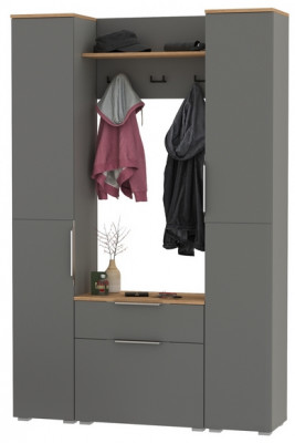 Октава Прихожая 18, цвет серый графит/дуб крафт золотой/фасады МДФ серый графит, ШхГхВ 129,3х35,4х197,6 см., универсальная сборка