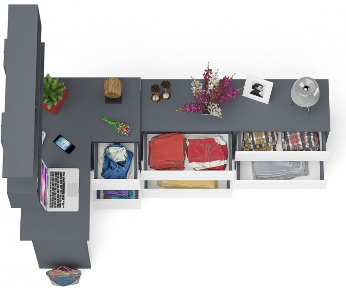 Мори компьютерный стол МС-16 правый + Комод МК1380.6 + Полка 1200, графит/белый