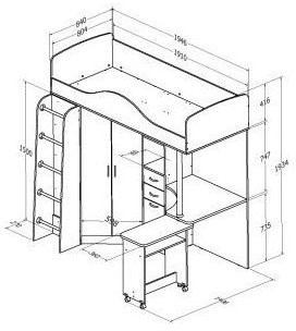 Детская кровать-чердак Теремок-1, Дуб молочный / Венге