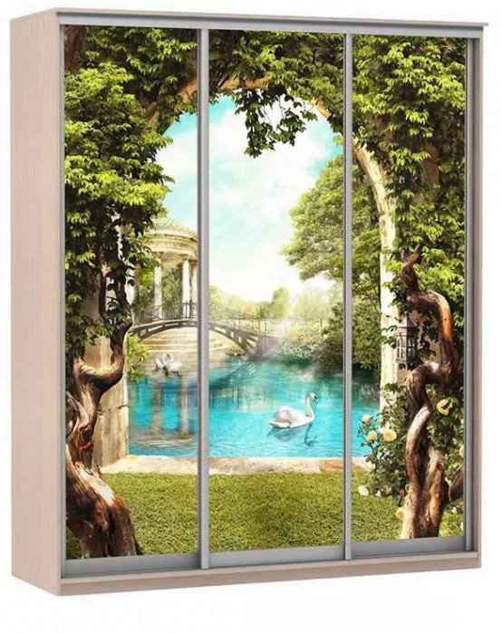 Шкаф купе Модерн 2076х600 3-х дверный 3-х секционный фотопечать №3 ясень