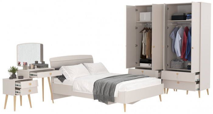 Афина Спальня 17-1400, цвет кашемир серый, сп.м. 1400х2000 мм., б/м, основание есть - фанера