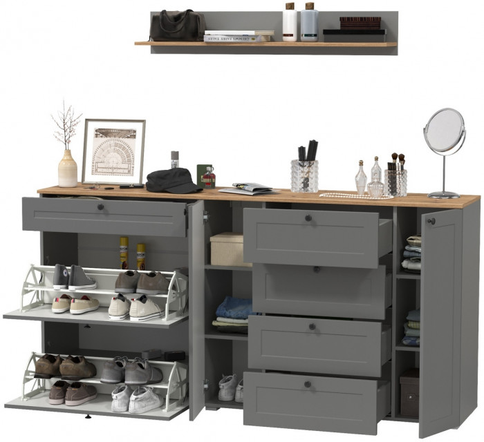 Остин Прихожая 68, цвет серый графит/дуб крафт золотой, ШхГхВ 200х41,9х160 см., универсальная сборка