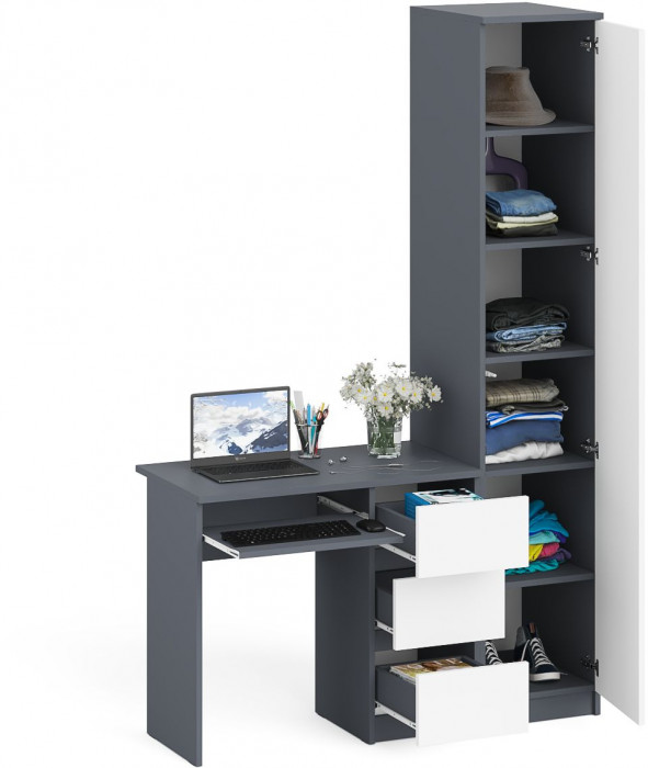 Мори Стол компьютерный МС-6 правый + Пенал МШ400.1, цвет графит/белый, ШхГхВ 130,4х50,4х209,6 см., выдвижные ящики справа, НЕ универсальная сборка