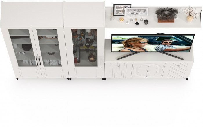 Валенсия Гостиная № 115, цвет ЛДСП белый шагрень/МДФ белый шагрень, ШхГхВ 272,3х38,4х225,2 см., универсальная сборка