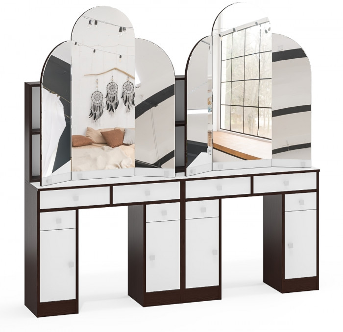 Два туалетных столика Трельяжа МД №2, цвет венге/белый шагрень, ШхГхВ 180х31х178 см. (Трельяж (Туалетный столик № 2))