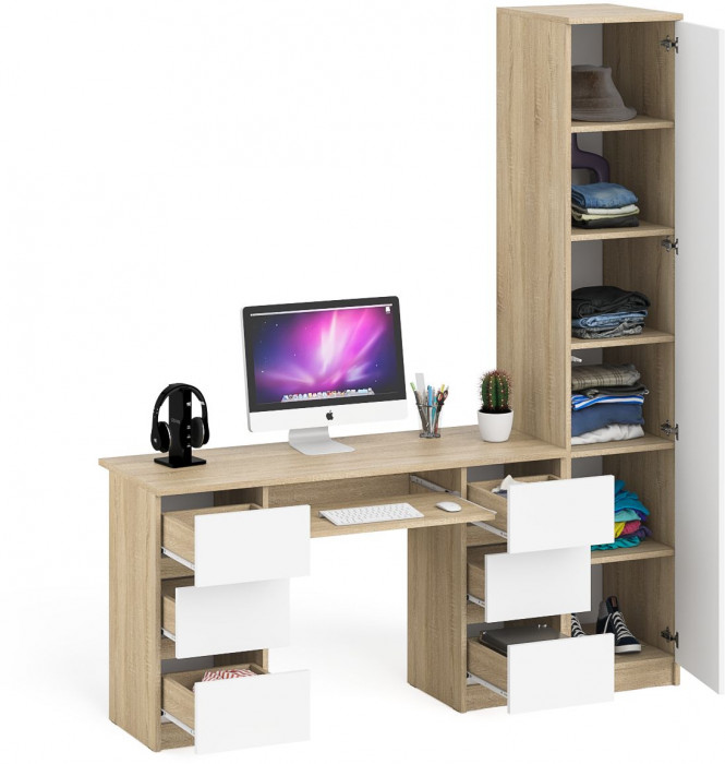 Мори Стол компьютерный МС-2 + Пенал МШ400.1, цвет дуб сонома/белый, ШхГхВ 175,8х50,4х209,6 см., универсальная сборка