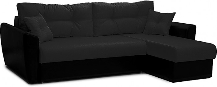 Диван-кровать угловой Амстердам, 150х200, еврокнижка, независимый пружинный блок, рогожка/экокожа, черный