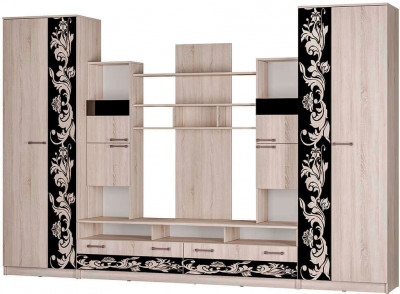 Гостиная &quot;Багира&quot; (3300х2200х500) дуб сонома/стекло каштан