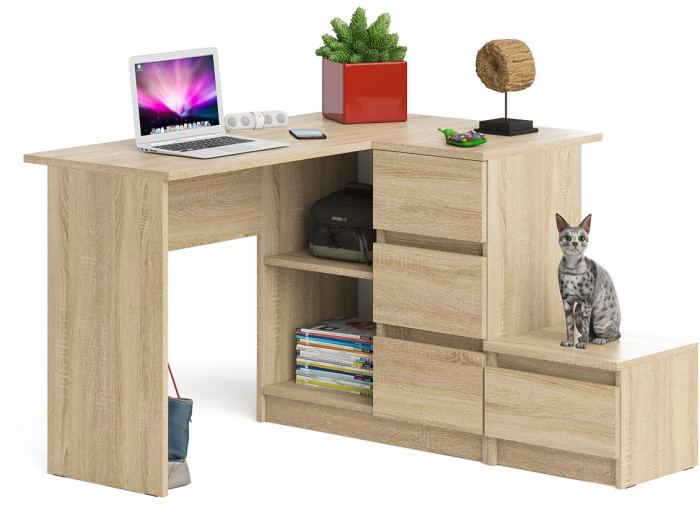 Мори компьютерный стол МС-16 правый + Тумба ТМП400.1, дуб сонома