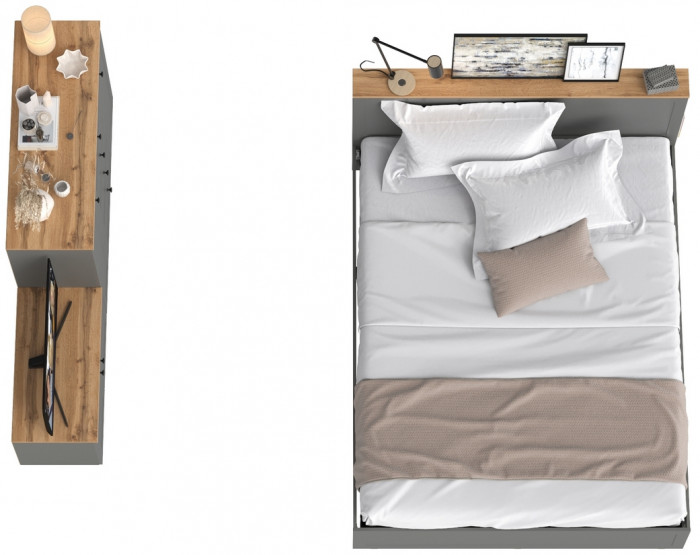 Остин 11.53 Кровать + ортопед + 16.221 Комод + 13.257 Тумба, серый графит/дуб крафт золотой