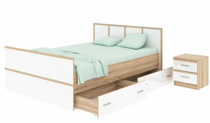 "Сакура" кровать 1,4м ЛИТ (1550х860х2034) дуб сонома/белый