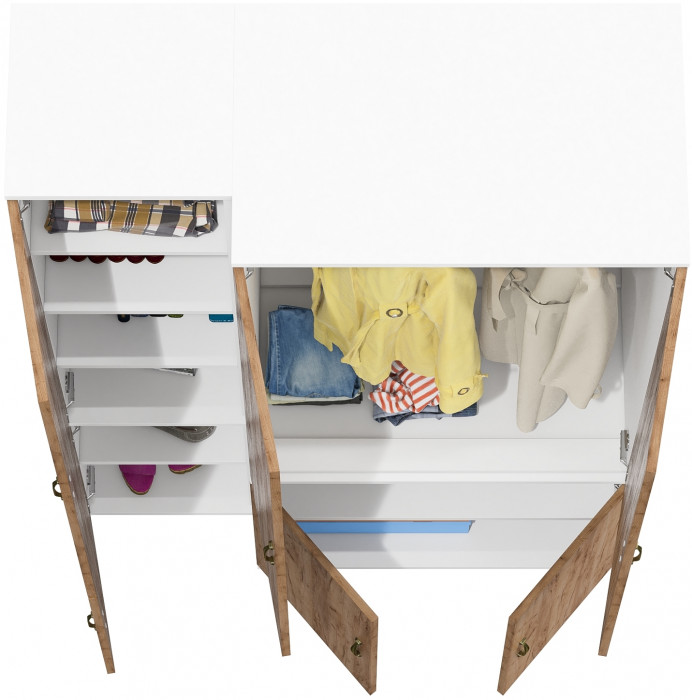 Лидер-8 Модуль Пенал МД 22Б + Шкаф МД 19Б, белый шагрень/крафт золото