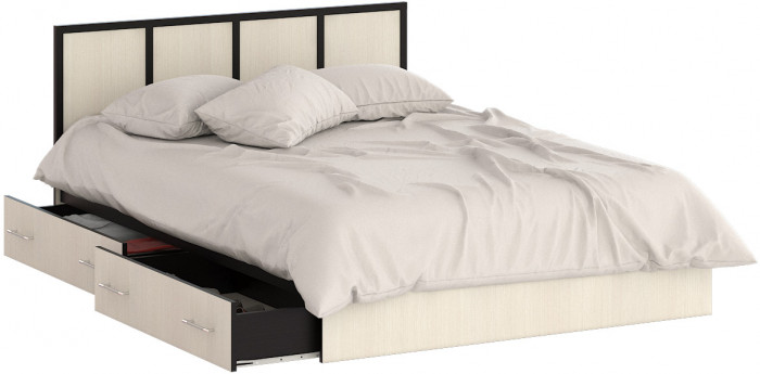 Сакура Кровать с ящиками 1400, цвет венге/дуб лоредо, ШхГхВ 143,5х203,5х80 см., сп.м. 1400х2000 мм., без матраса, основание есть, универсальная сборка