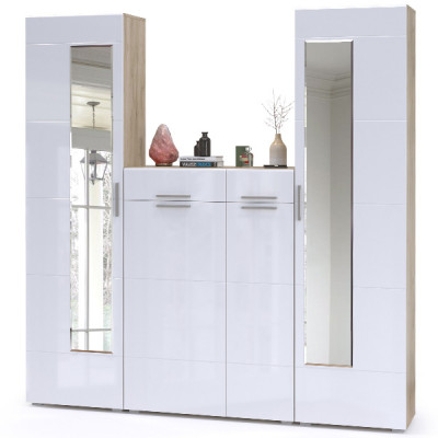 Лайн Прихожая № 15, цвет дуб крафт серый/фасады МДФ белый глянец, ШхГхВ 200х35х210 см., универсальная сборка