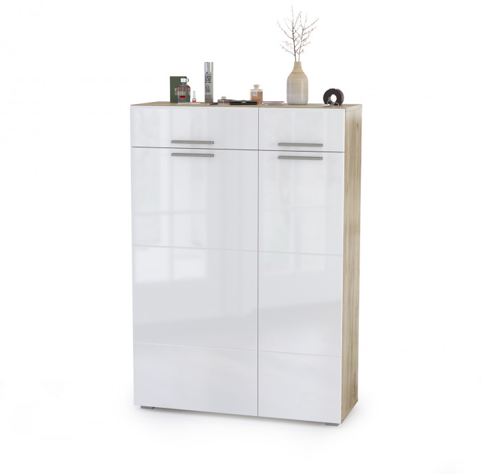 Лайн Прихожая № 15, цвет дуб крафт серый/фасады МДФ белый глянец, ШхГхВ 200х35х210 см., универсальная сборка