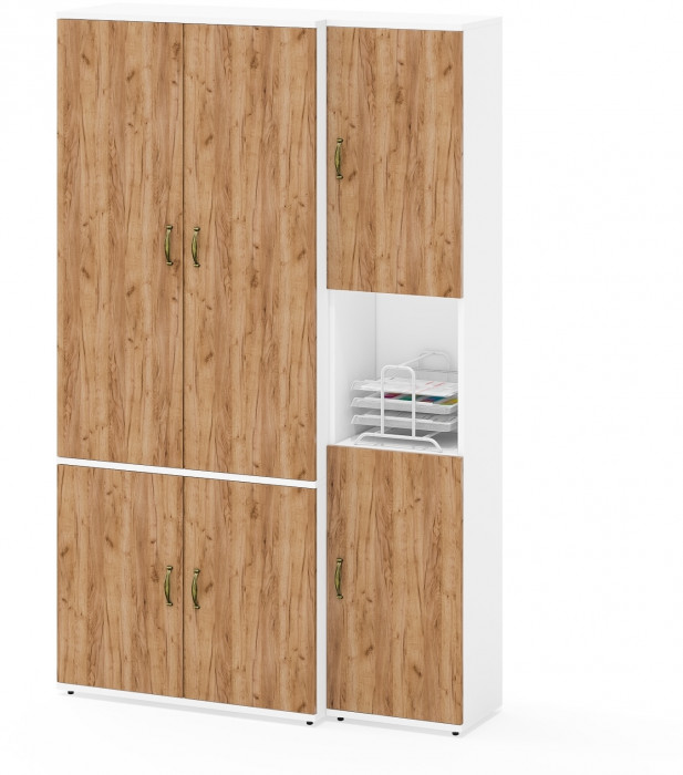 Лидер-8 Модуль Пенал + Шкаф МД 20Б, цвет белый шагрень/крафт золото, ШхГхВ 120х37,5х190 см., НЕ универсальная сборка