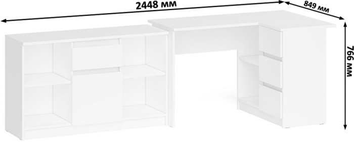 Мори Стол компьютерный МС-16 правый + Тумба МТВ1204.1, цвет белый, ШхГхВ 244,8х84,9х76,6 см., выдвижные ящики справа, НЕ универсальная сборка