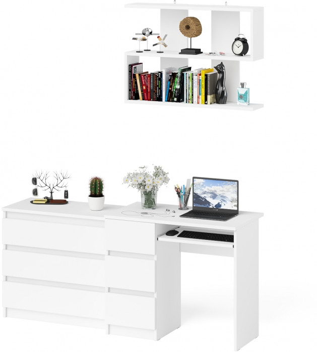Мори Стол компьютерный МС-6 левый + Комод МК800.1 + Полка 900, цвет белый, ШхГхВ 170,4х50х209,6 см., НЕ универсальная сборка