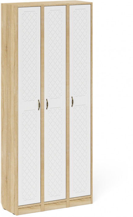Прихожая П-6 Пенал 3 штуки, цвет дуб сонома/фасады МДФ белое дерево фрезеровка ромб, ШхГхВ 90х35х210 см., универсальная сборка