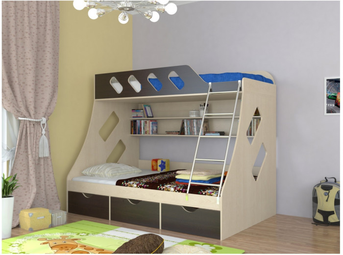 Дельта-20.01 Детская двухъярусная кровать с лестницей (Венге, Дуб Сонома)