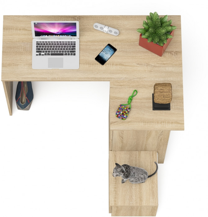 Мори Стол компьютерный МС-16 правый + Тумба ТМП400.1, цвет дуб сонома, ШхГхВ 164,8х84,9х76,6 см., выдвижные ящики справа, НЕ универсальная сборка