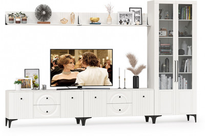 Валенсия Гостиная № 083, ЛДСП белый шагрень/МДФ белый шагрень