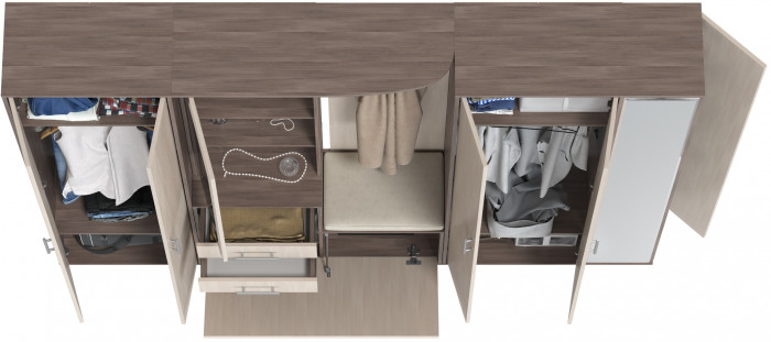 Прихожая Домино 6, цвет бодега тёмный/бодега светлый, ШхГхВ 248х36х202 см., универсальная сборка