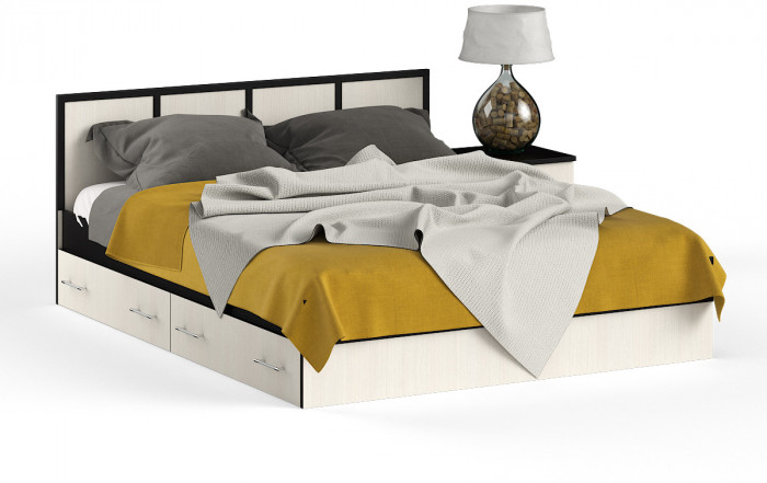 Сакура Кровать с ящиками 1600 + тумба, цвет венге/дуб лоредо, ШхГхВ 204х203,5х80 см., сп.м. 1600х2000 мм., б/м, основание есть, универсальная сборка