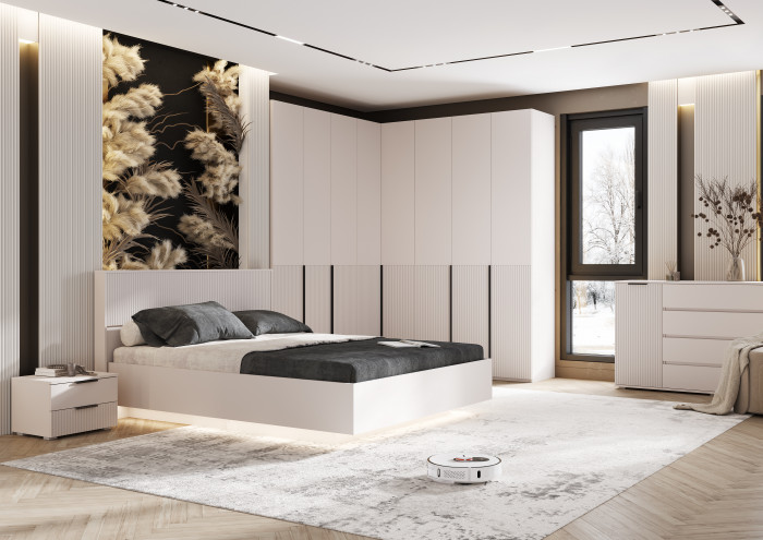 Кровать парящая с ортопед. основанием Марвэл 1,6м с подсветкой, Кашемир