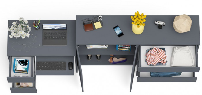 Мори компьютерный стол МС-6 левый + Комод МК1600.1, графит