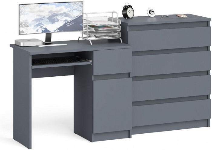 Мори Стол компьютерный МС-1 правый + Комод МК800.4, цвет графит, ШхГхВ 170,4х50х94 см., выдвижной ящик справа, НЕ универсальная сборка