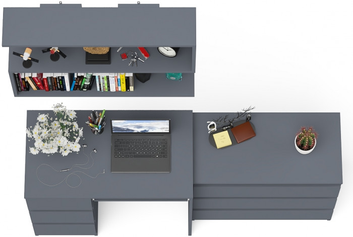 Мори Стол компьютерный МС-6 левый + Комод МК800.1 + Полка 900, цвет графит, ШхГхВ 170,4х50х209,6 см., НЕ универсальная сборка