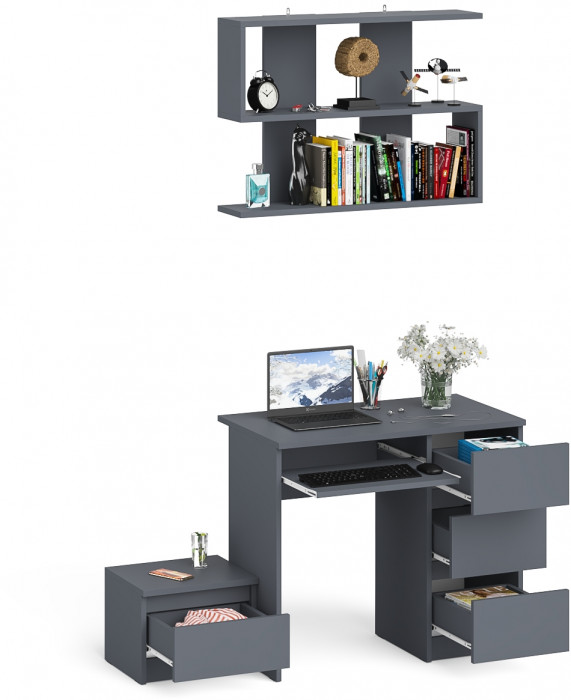 Мори Стол компьютерный МС-6 правый + Тумба ТМП400.1 + Полка 900, цвет графит, ШхГхВ 130,4х50х209,6 см., НЕ универсальная сборка