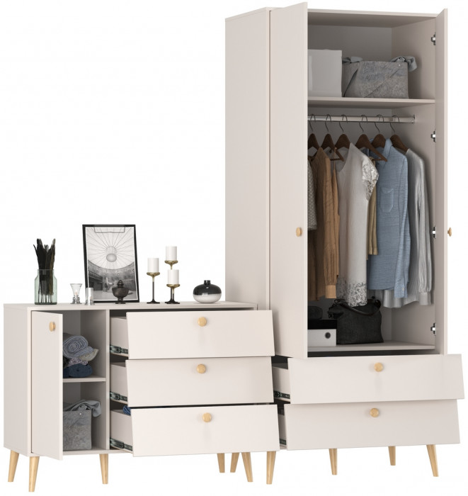 Афина Спальня Шкаф 2-х дверный + Комод с дверкой и тремя ящиками, кашемир серый