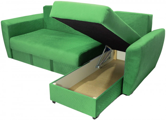 Диван-кровать угловой Амстердам Люкс, 150х200, еврокнижка, независимый пружинный блок, велюр, зеленый