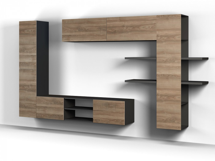 Модульная гостиная Альда, Черный/Дуб Велингтон