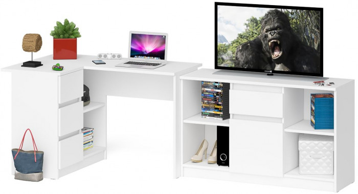 Мори компьютерный стол МС-16 левый + Тумба МТВ1204.1, белый